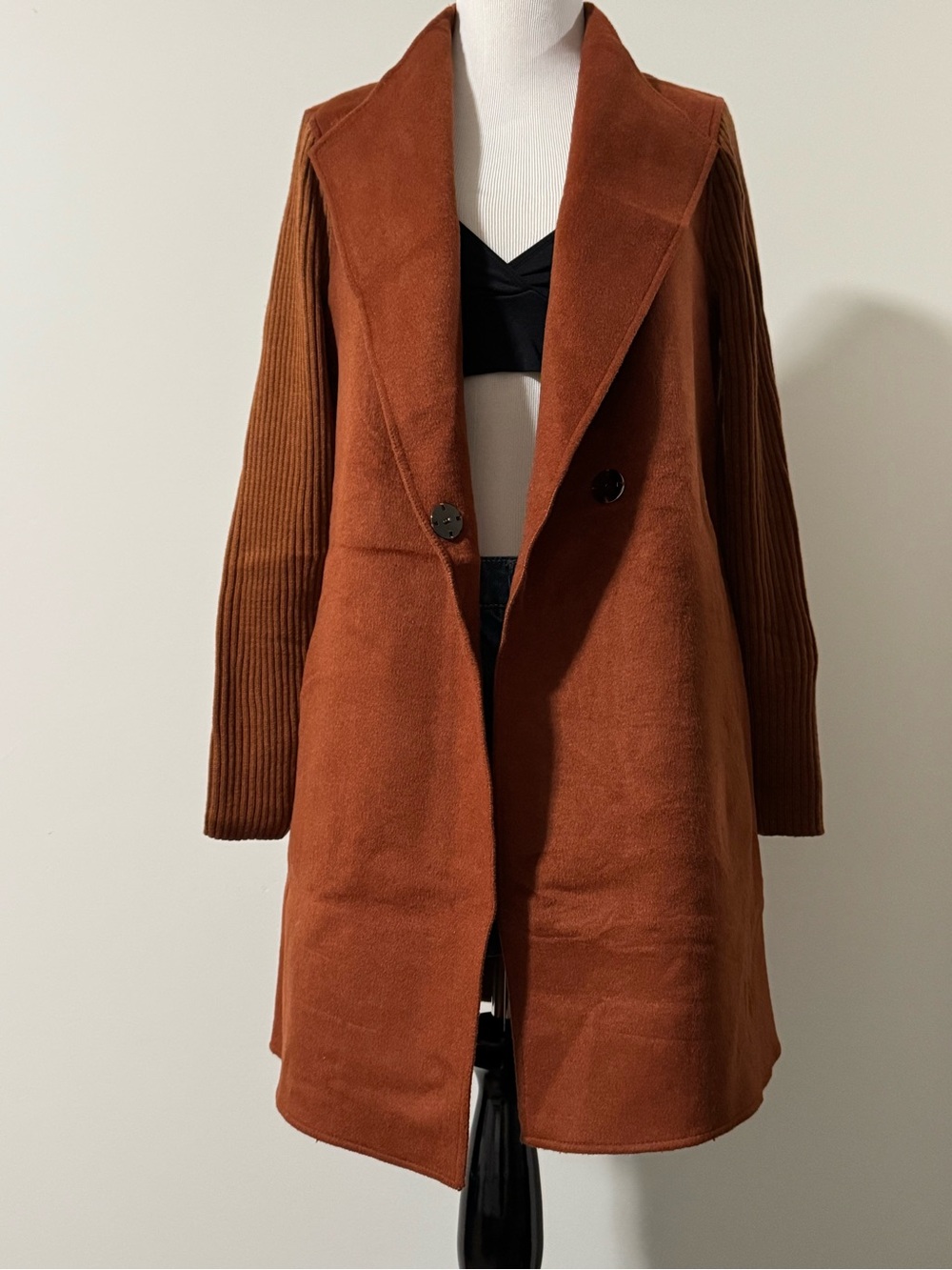 Kenneth Cole Rust Brown Open-Front Trench Coatigan